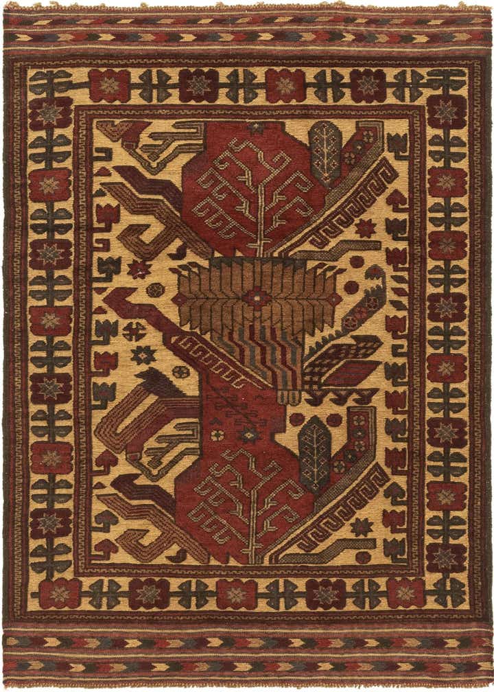 3' 11 x 6' 4 Hand Knotted Sumak Wool Rug