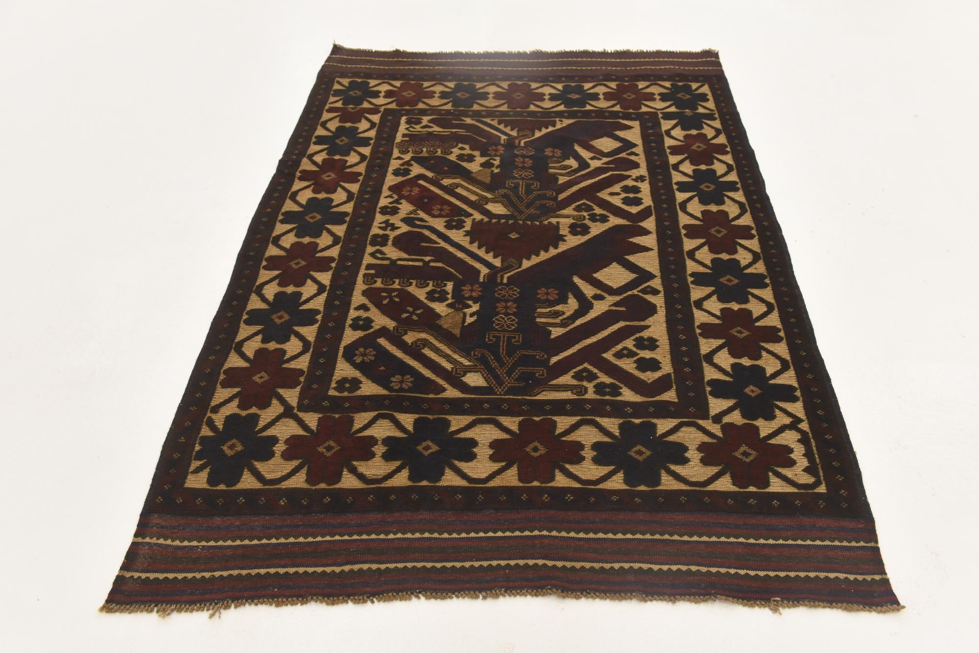 4' 2 x 6' 3 Hand Knotted Sumak Wool Rug
