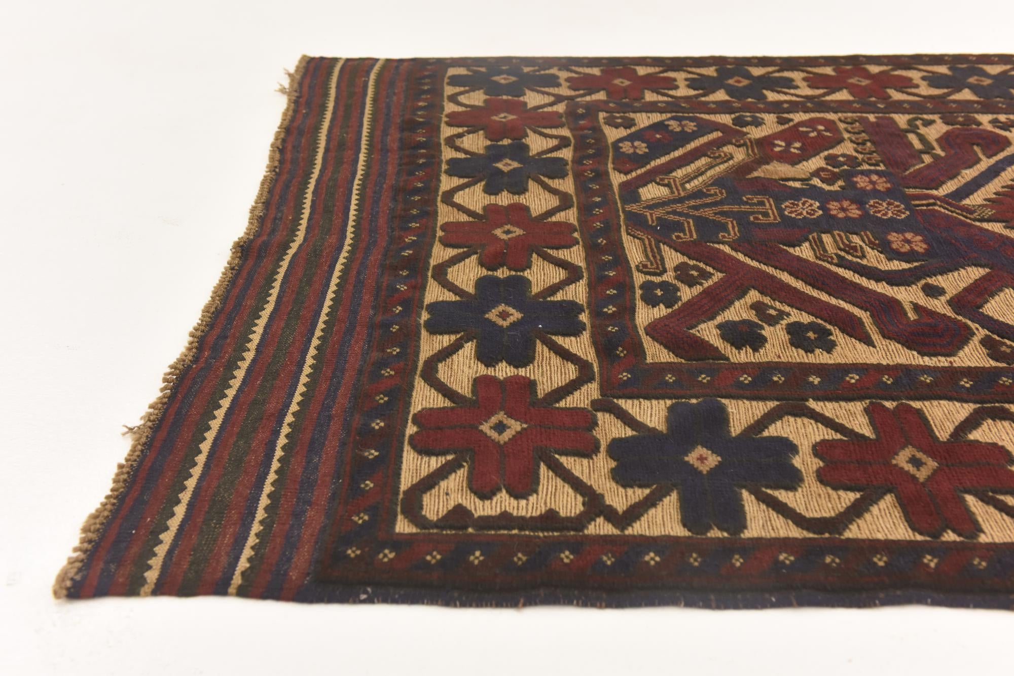 4' 2 x 6' 3 Hand Knotted Sumak Wool Rug