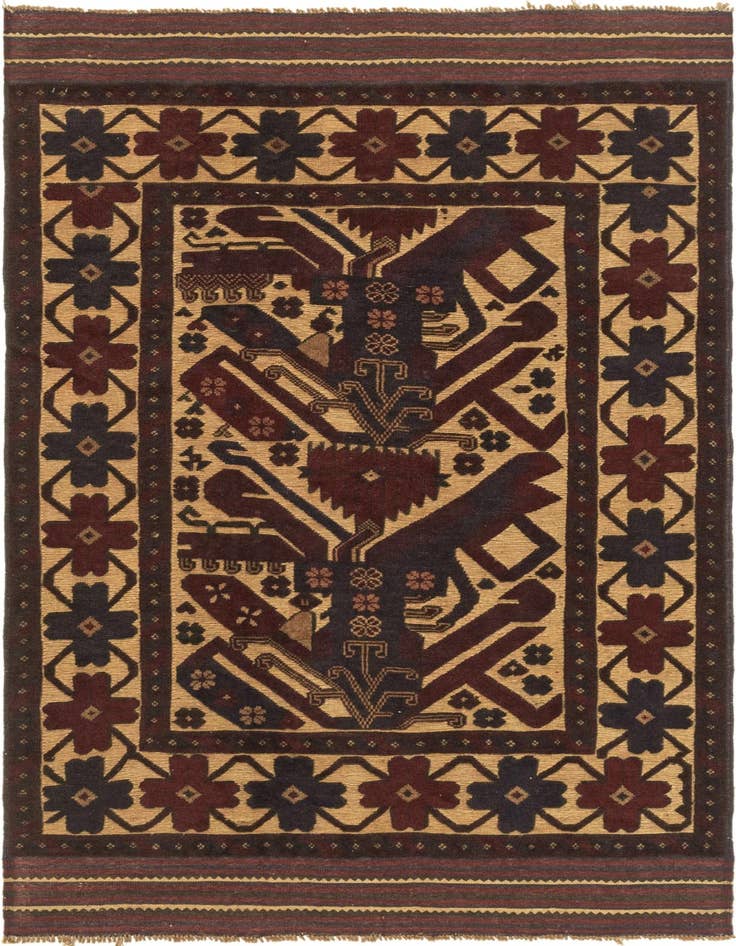 Detail image of 4' 2 x 6' 3 Hand Knotted Sumak Wool Rug