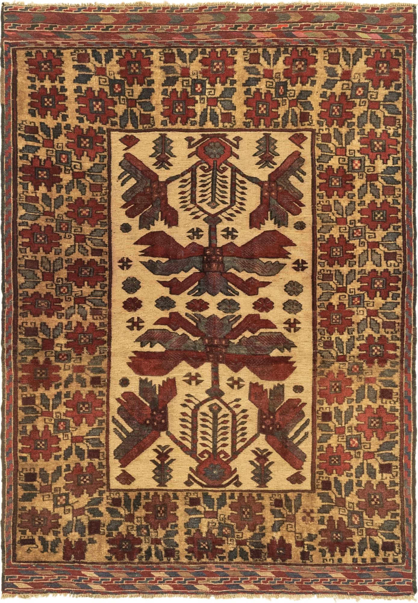 4' 3 x 6' 6 Hand Knotted Sumak Wool Rug
