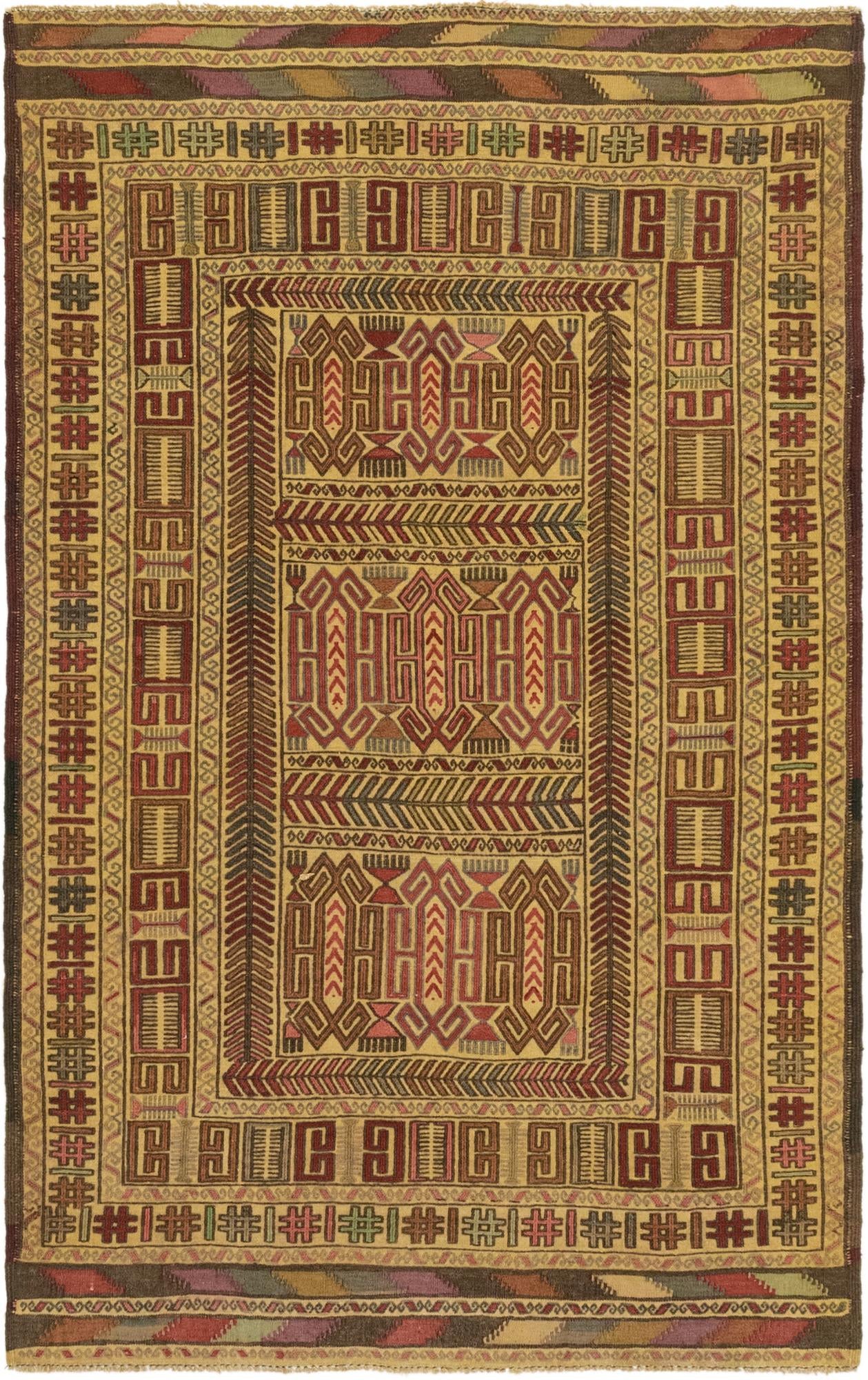 3' 11 x 6' 8 Hand Knotted Sumak Wool Rug