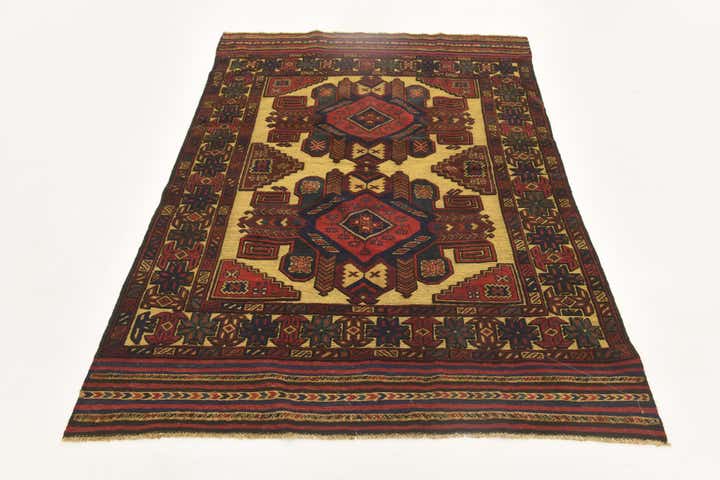 4' 5 x 6' 6 Hand Knotted Sumak Wool Rug