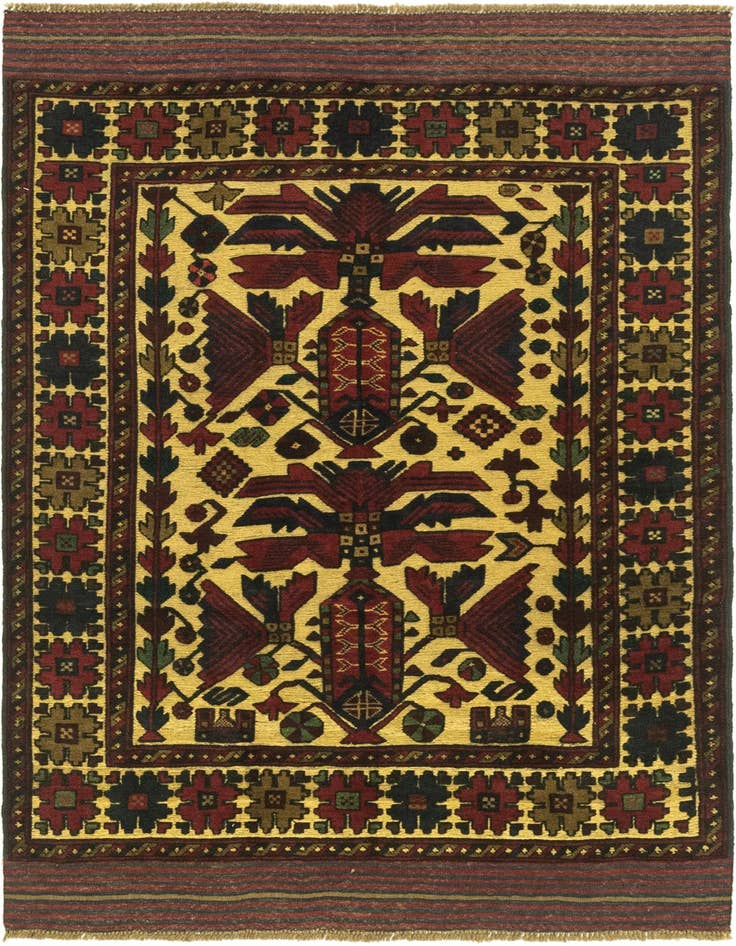 Detail image of 4' 1 x 6' 4 Hand Knotted Sumak Wool Rug