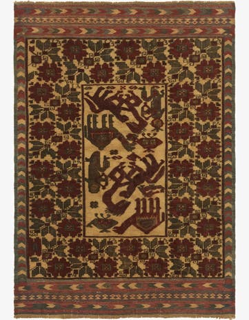 4' x 6' 1 Hand Knotted Sumak Wool Rug