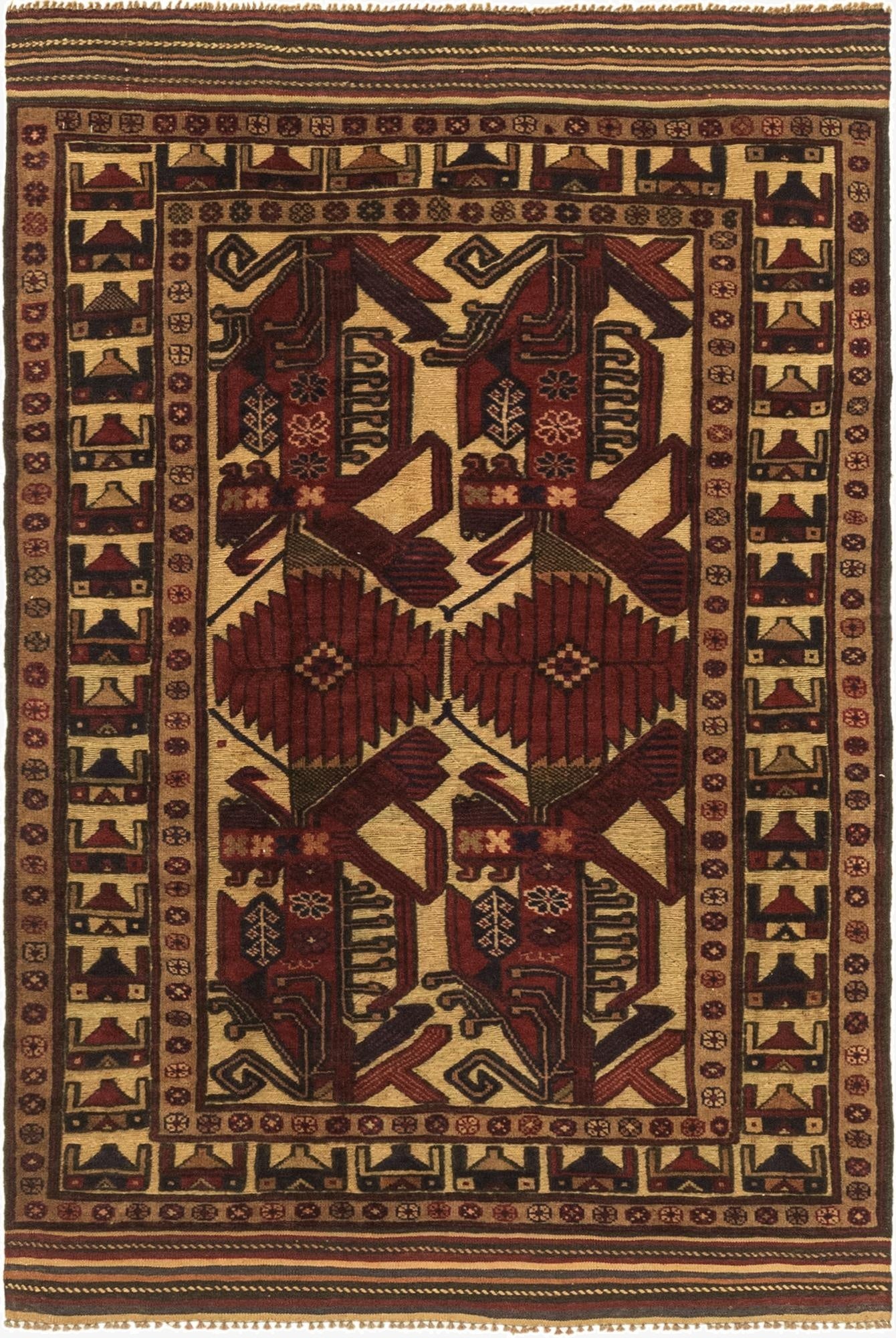 3' 10 x 6'  Hand Knotted Sumak Wool Rug