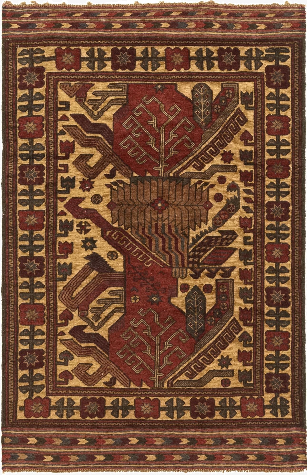 3' 11 x 6' 4  Hand Knotted Sumak Wool Rug