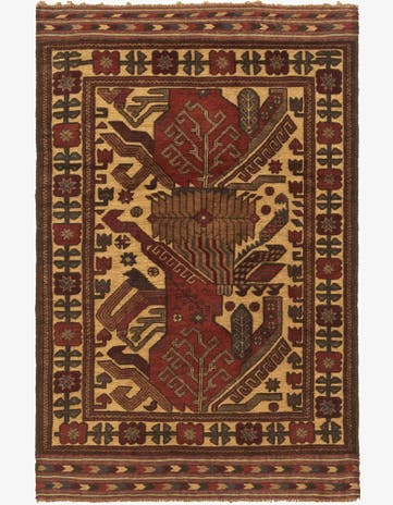 3' 11 x 6' 4 Hand Knotted Sumak Wool Rug