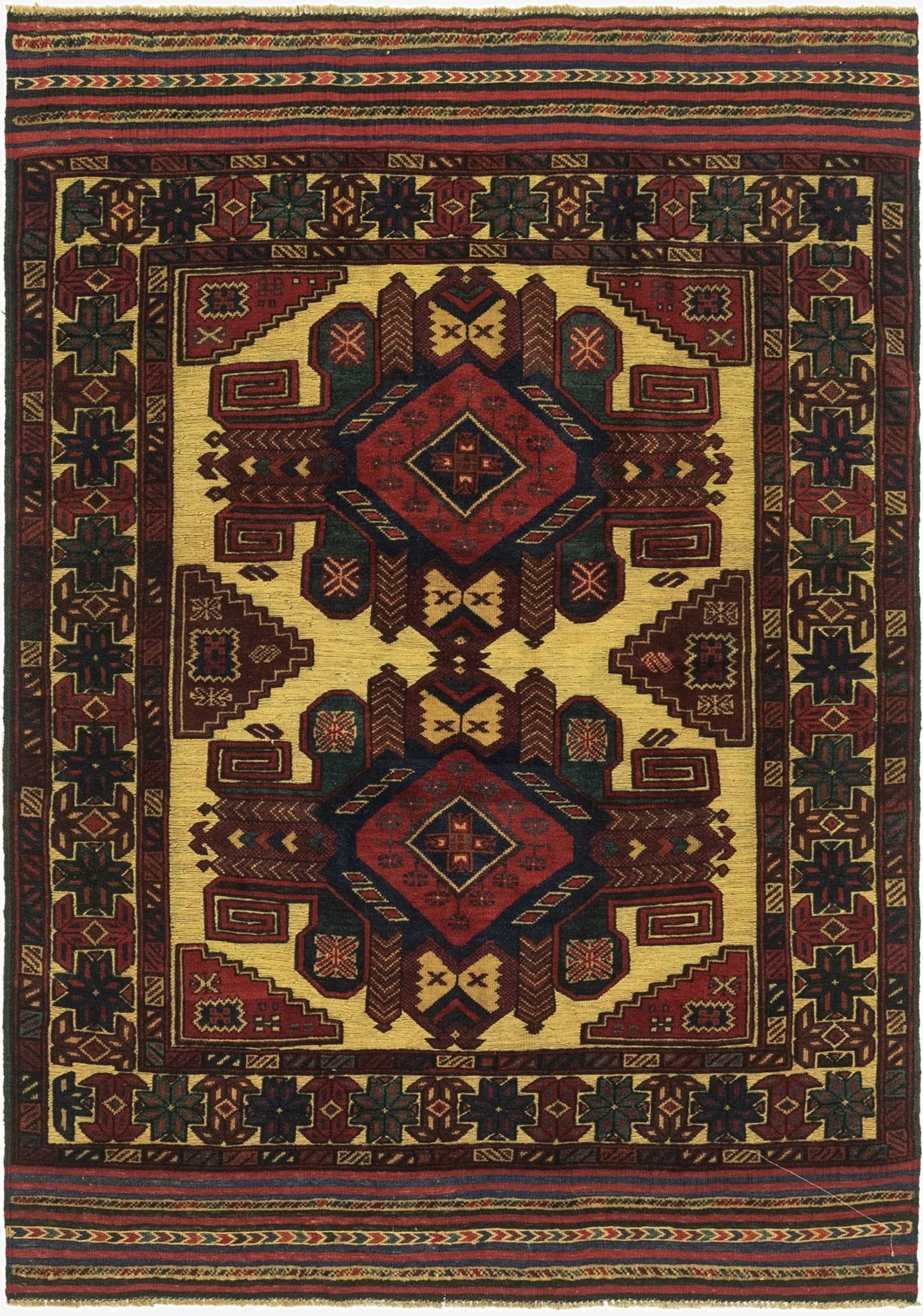 4' 5 x 6' 6  Hand Knotted Sumak Wool Rug