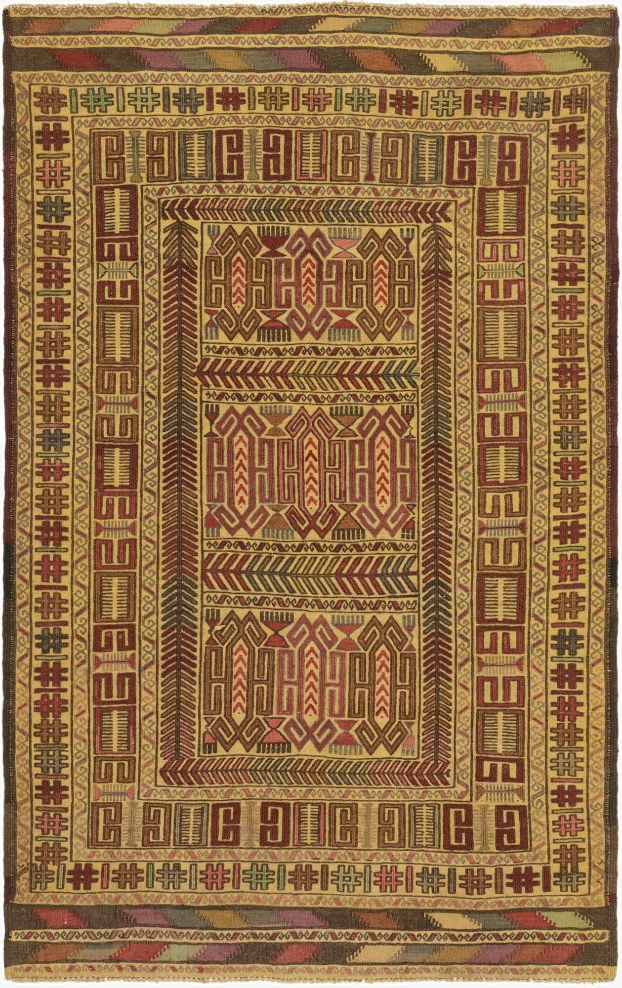 3' 11 x 6' 8  Hand Knotted Sumak Wool Rug