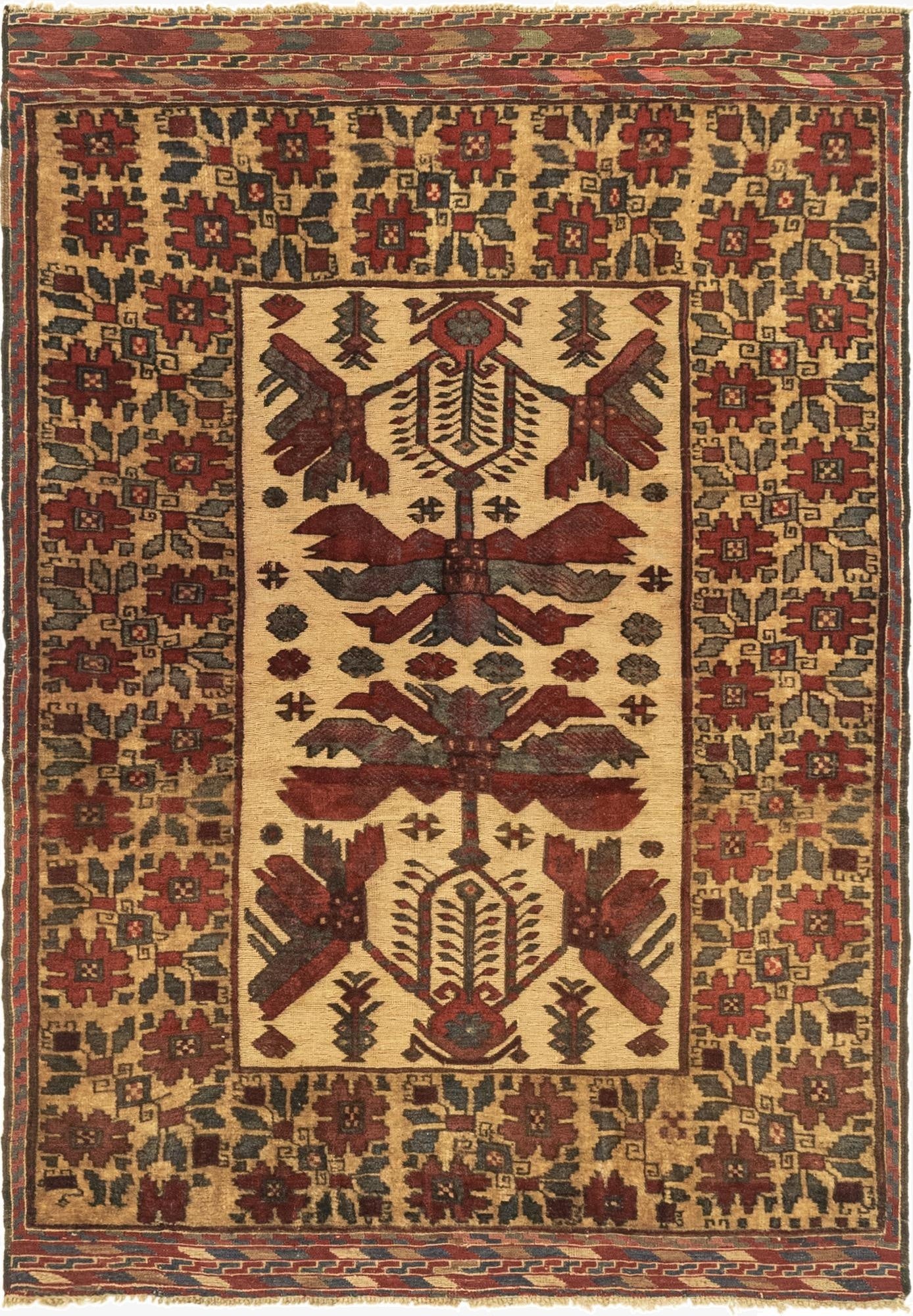 4' 3 x 6' 6  Hand Knotted Sumak Wool Rug