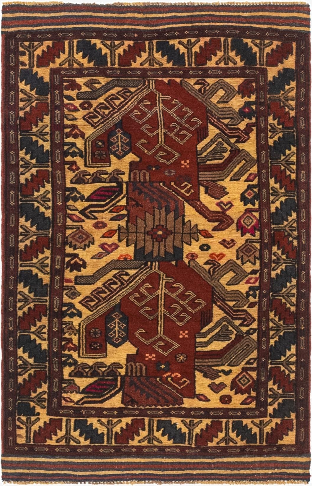 3' 1 x 4' 9  Hand Knotted Sumak Wool Rug