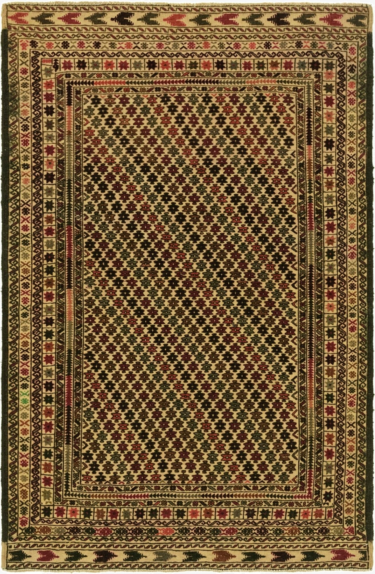 3' 10 x 6' 4  Hand Knotted Sumak Wool Rug