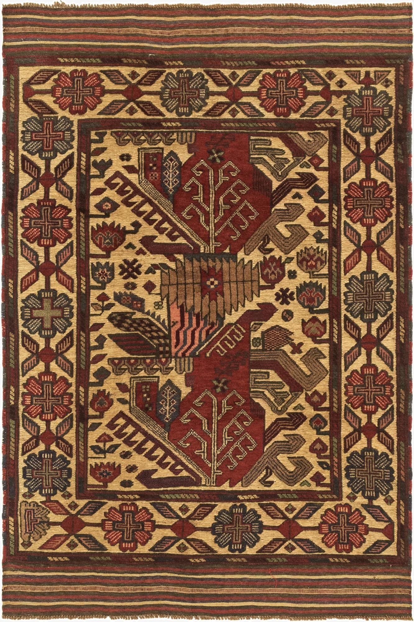 3' 11 x 6' 1  Hand Knotted Sumak Wool Rug
