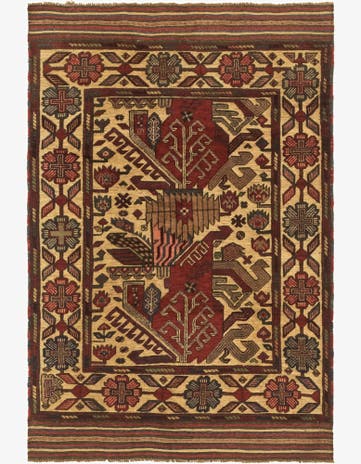 3' 11 x 6' 1 Hand Knotted Sumak Wool Rug