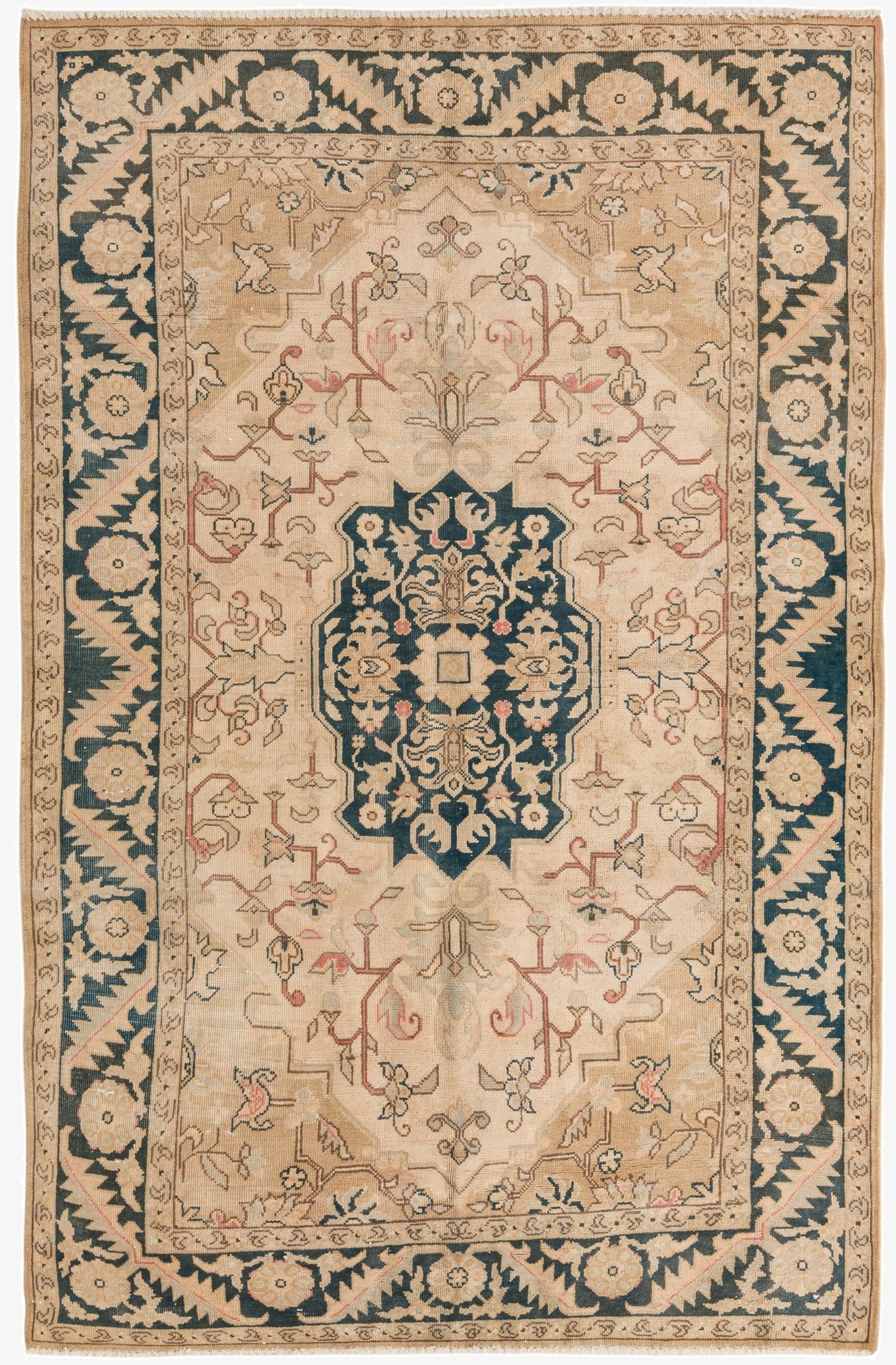 4' 3 x 6' 7  Hand Knotted Tabriz Persian Wool Rug