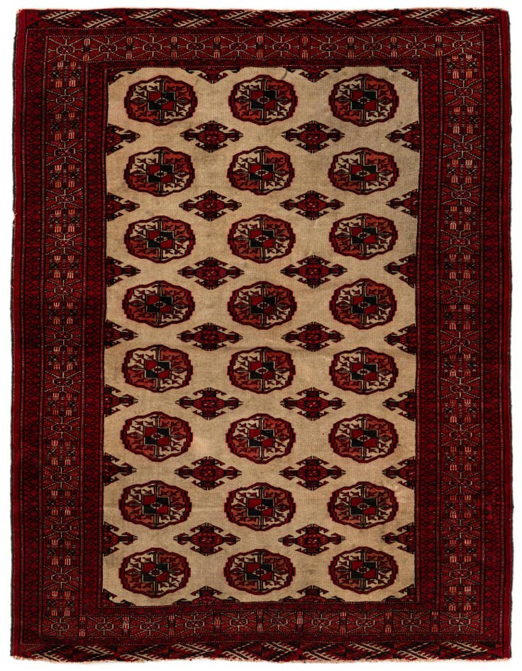 Detail image of 4' 2 x 5' 9 Hand Knotted Torkaman Persian Wool Rug