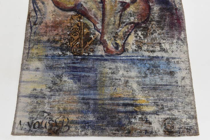 Detail image of 3' 2 x 4' 7 Hand Knotted Ultra Vintage Persian Wool Rug