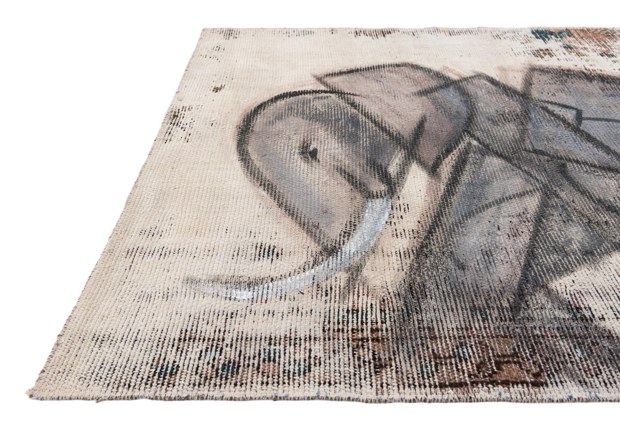 3' 2 x 4' 3 Hand Knotted Ultra Vintage Persian Wool Rug