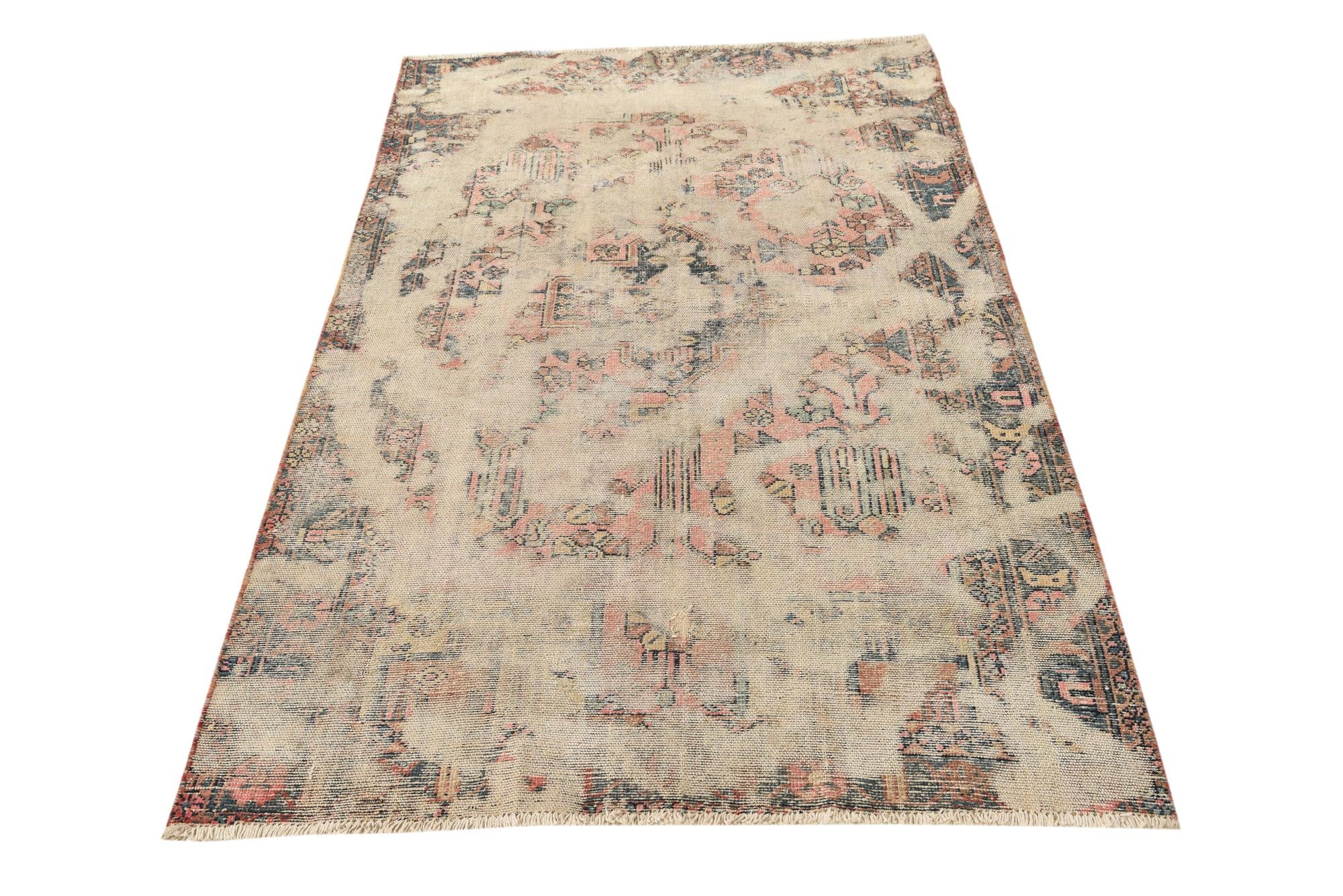 4' x 6' 3 Hand Knotted Ultra Vintage Persian Wool Rug