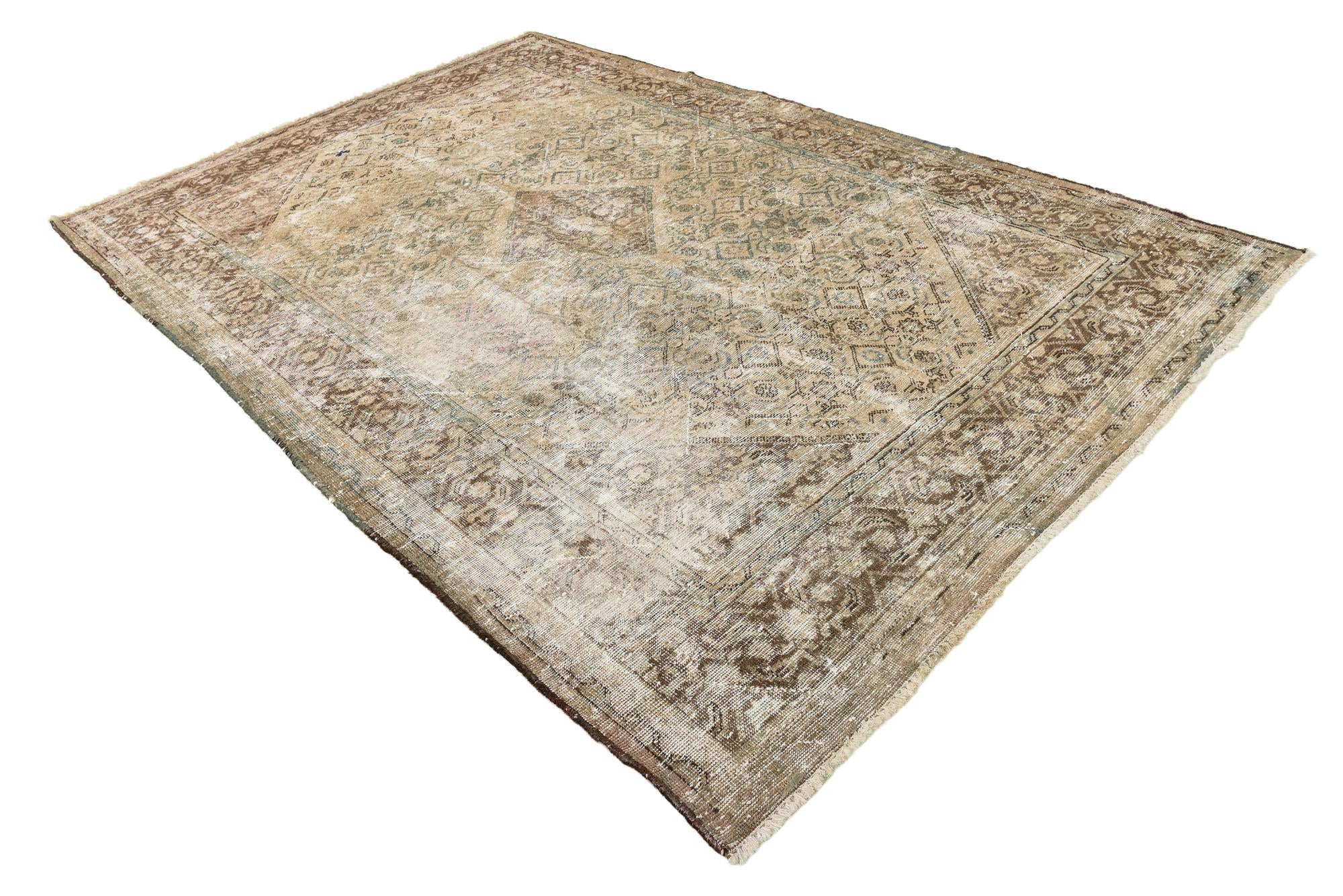6' 7 x 10' Hand Knotted Ultra Vintage Persian Wool Rug