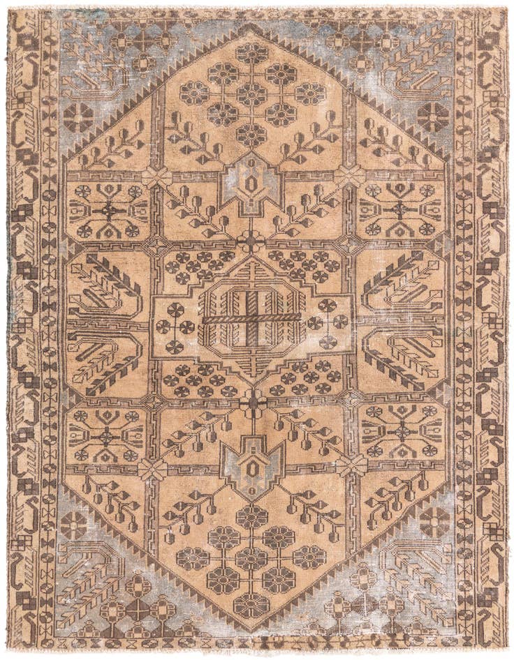 Detail image of 4' 9 x 6' Hand Knotted Ultra Vintage Persian Wool Rug