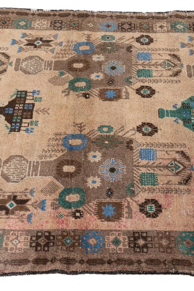 Detail image of 3' 10 x 7' 3 Hand Knotted Ultra Vintage Persian Wool Rug