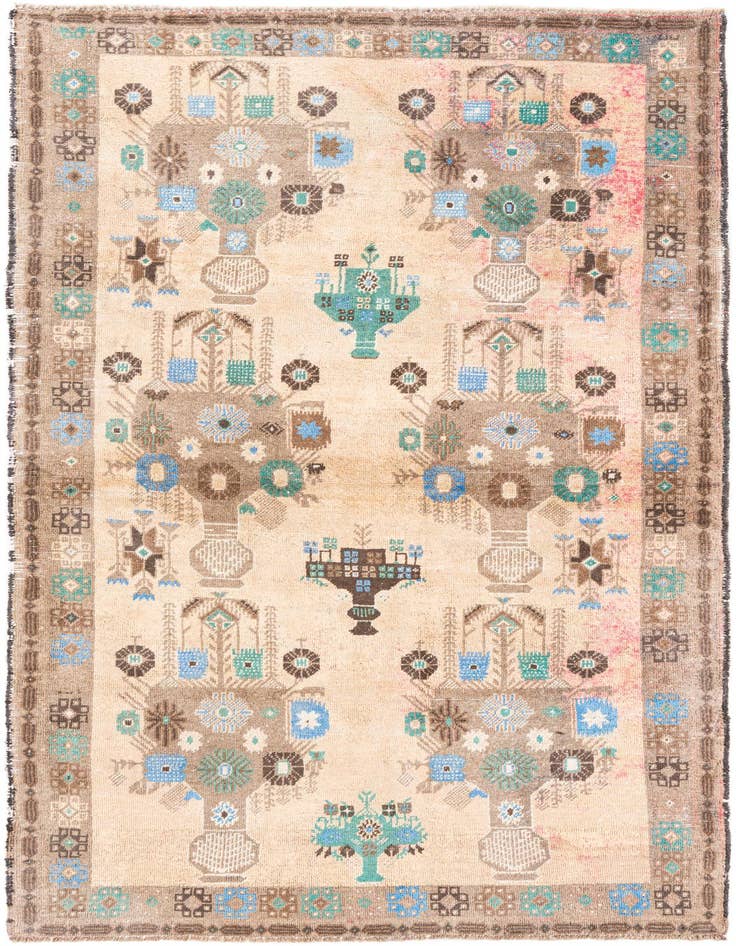 Detail image of 3' 10 x 7' 3 Hand Knotted Ultra Vintage Persian Wool Rug
