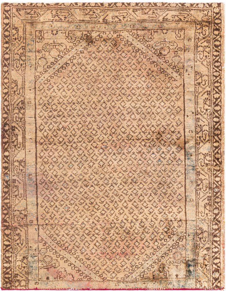 Detail image of 4' 5 x 5' 5 Hand Knotted Ultra Vintage Persian Wool Rug