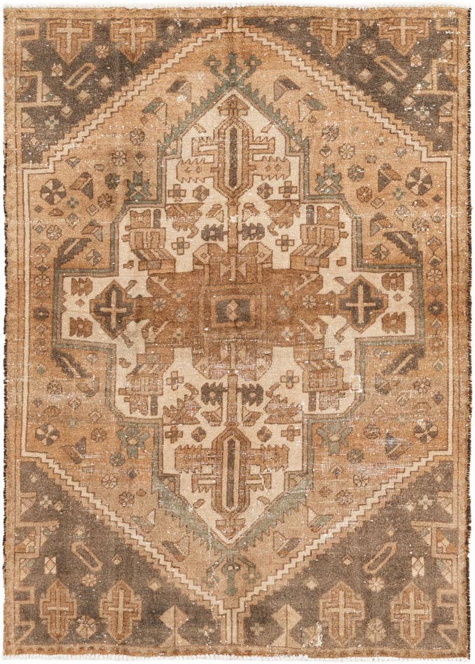Detail image of 4' 2 x 5' 10 Hand Knotted Ultra Vintage Persian Wool Rug