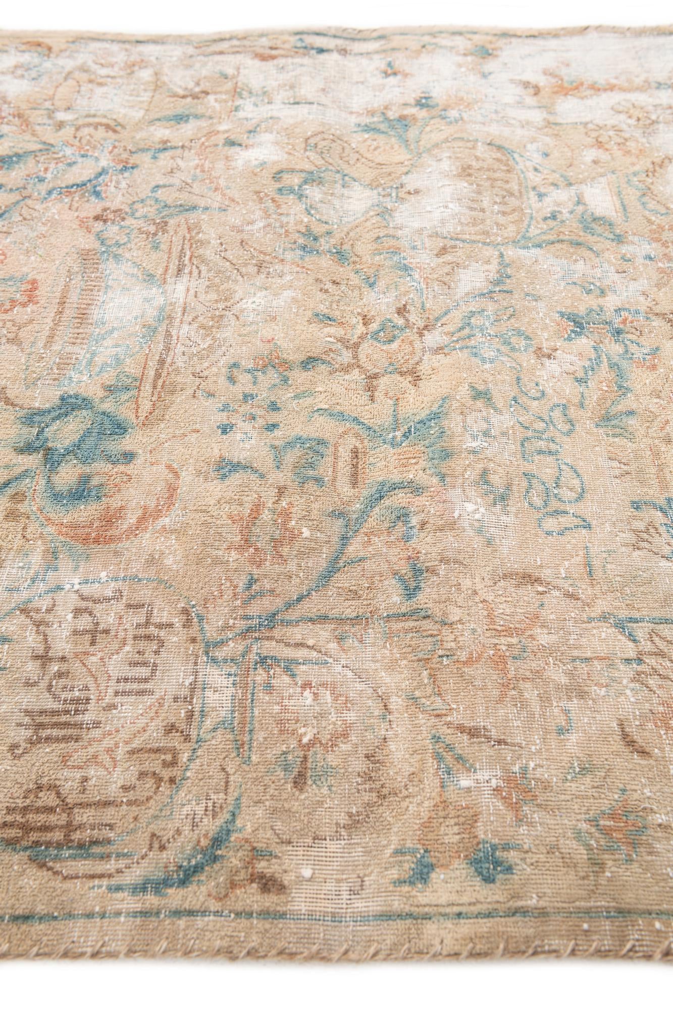 3' 4 x 4' 9 Hand Knotted Ultra Vintage Persian Wool Rug