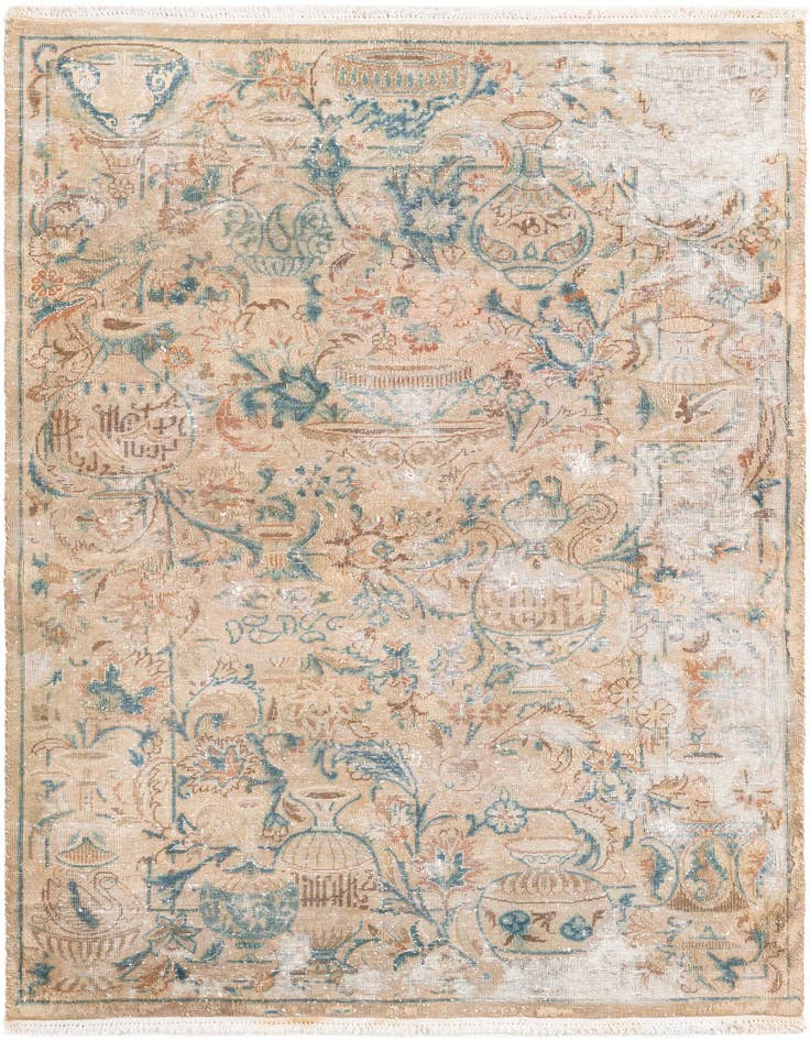 Detail image of 3' 4 x 4' 9 Hand Knotted Ultra Vintage Persian Wool Rug