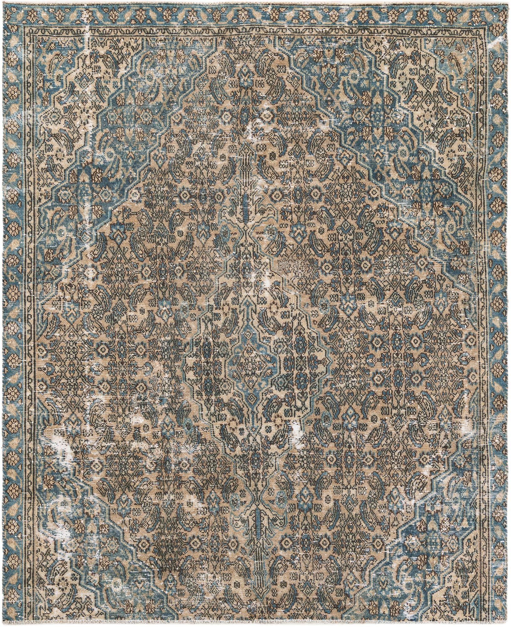 6' 7 x 8' Hand Knotted Ultra Vintage Persian Wool Rug