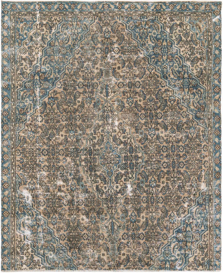 Detail image of 6' 7 x 8' Hand Knotted Ultra Vintage Persian Wool Rug
