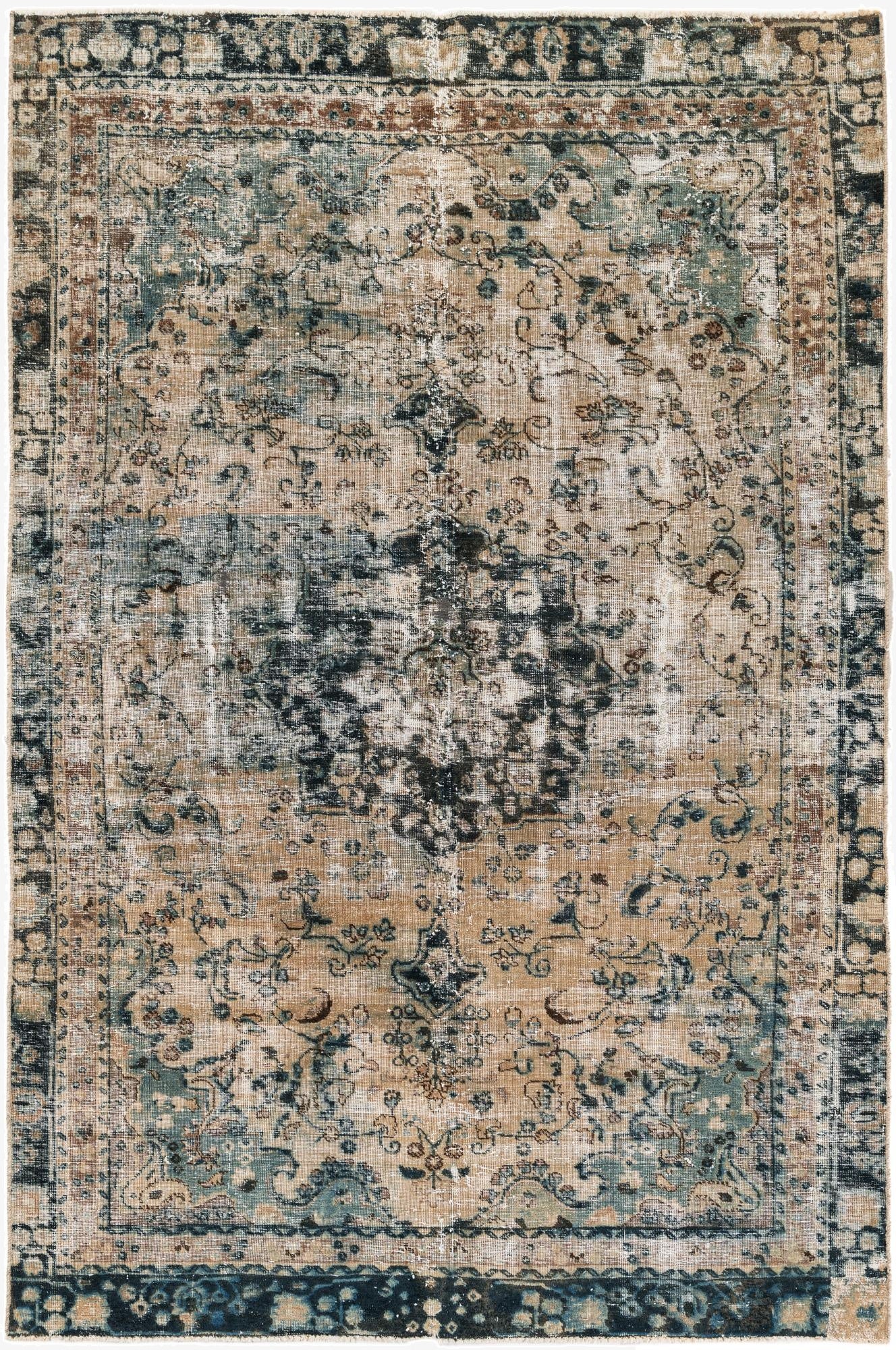 5' 7 x 8' 4  Hand Knotted Ultra Vintage Persian Wool Rug