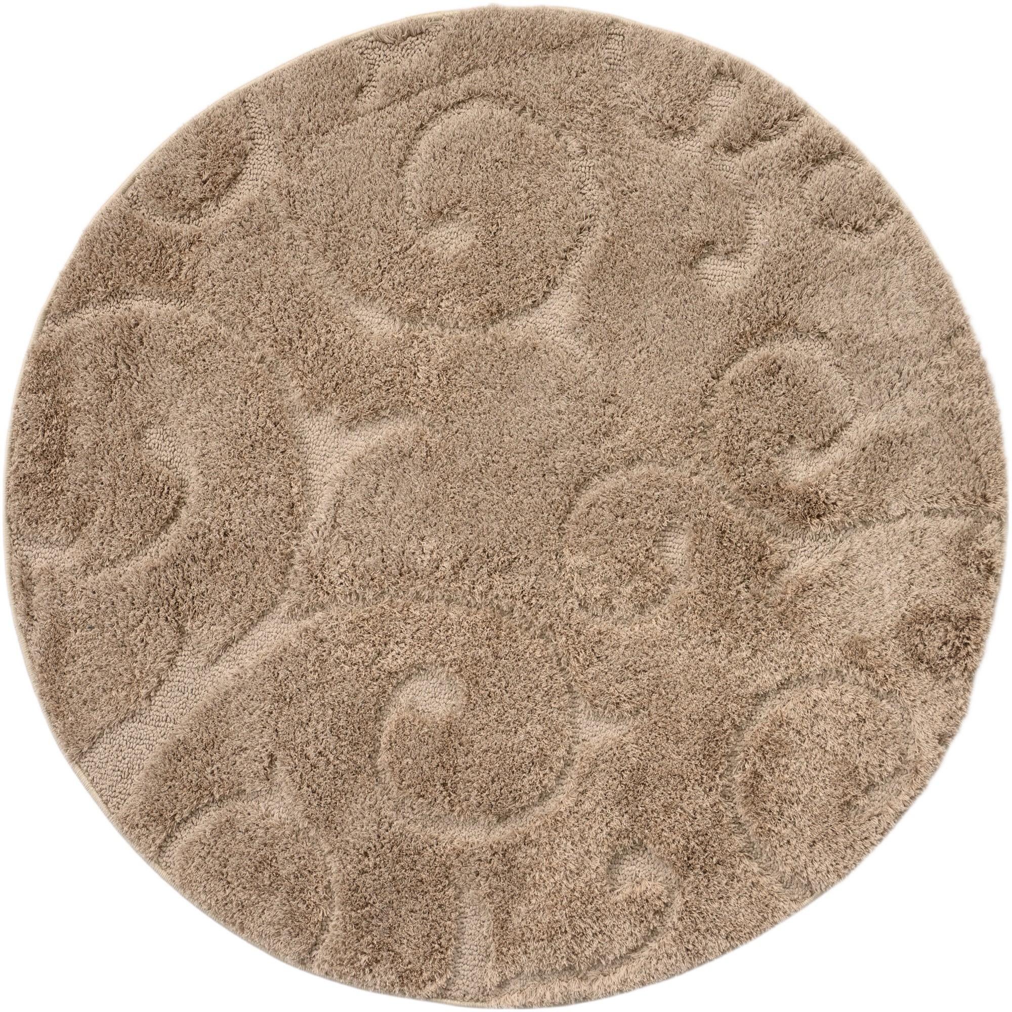 Beige Botanical Shag Round Rug