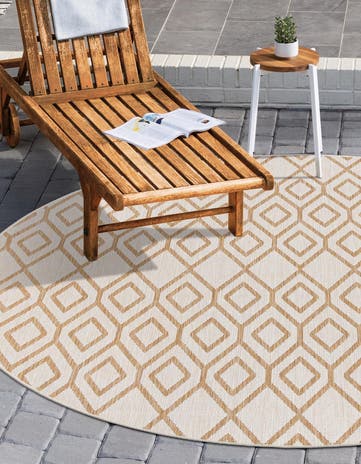 Beige Easy-Clean Jill Zarin Indoor / Outdoor Round Rug