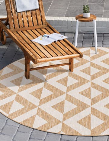 Beige Easy-Clean Jill Zarin Napa Indoor / Outdoor Round Rug