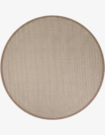 Beige Easy-Clean Border Indoor / Outdoor Round Rug
