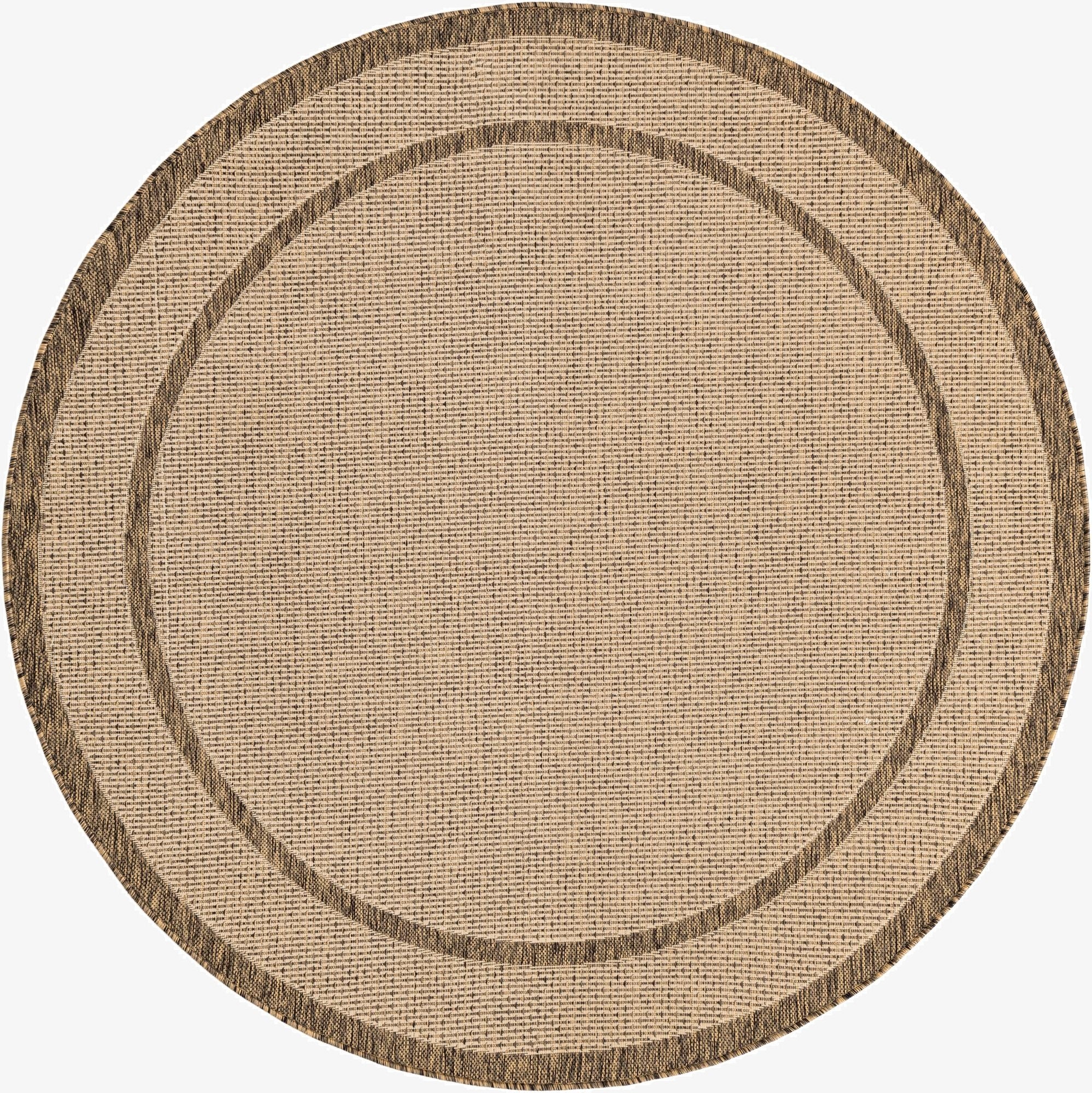 Beige Easy-Clean Border Indoor / Outdoor Round Rug