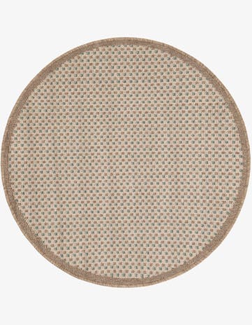 Beige Easy-Clean Border Indoor / Outdoor Round Rug