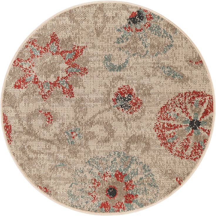 Detail image of 3' x 3' Easy-Clean Botanical Indoor / Outdoor Round Rug