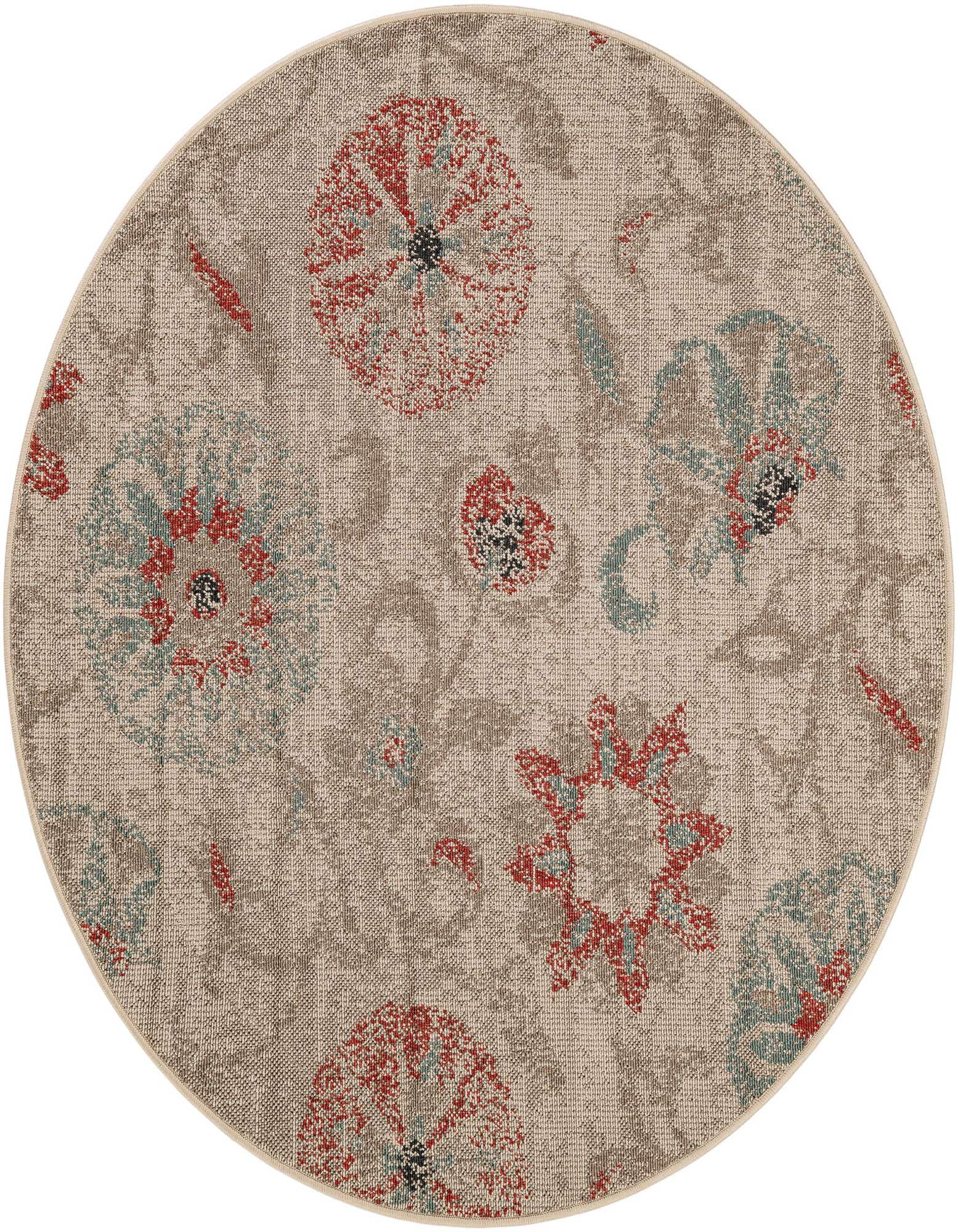 5' x 5' Easy-Clean Botanical Indoor / Outdoor Round Rug
