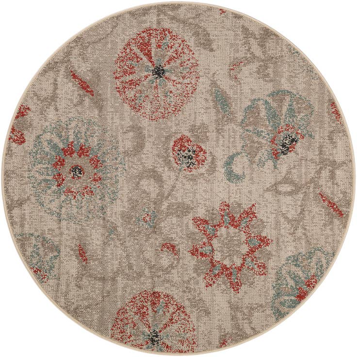 Detail image of 5' x 5' Easy-Clean Botanical Indoor / Outdoor Round Rug