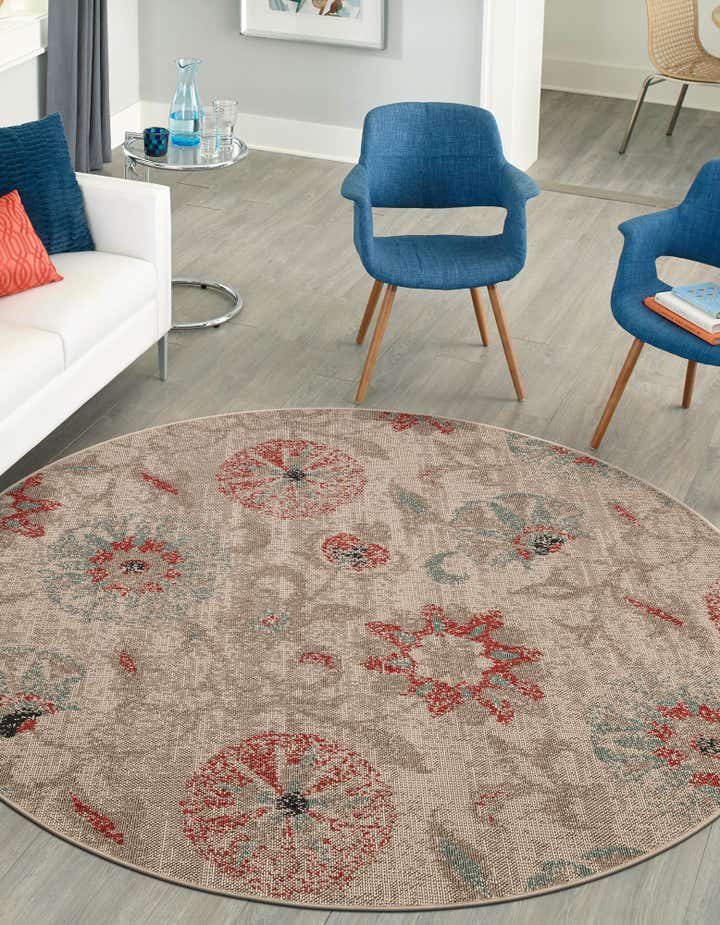 3' x 3' Easy-Clean Botanical Indoor / Outdoor Round Rug