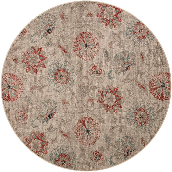 Detail image of 7' 10 x 7' 10 Easy-Clean Botanical Indoor / Outdoor Round Rug