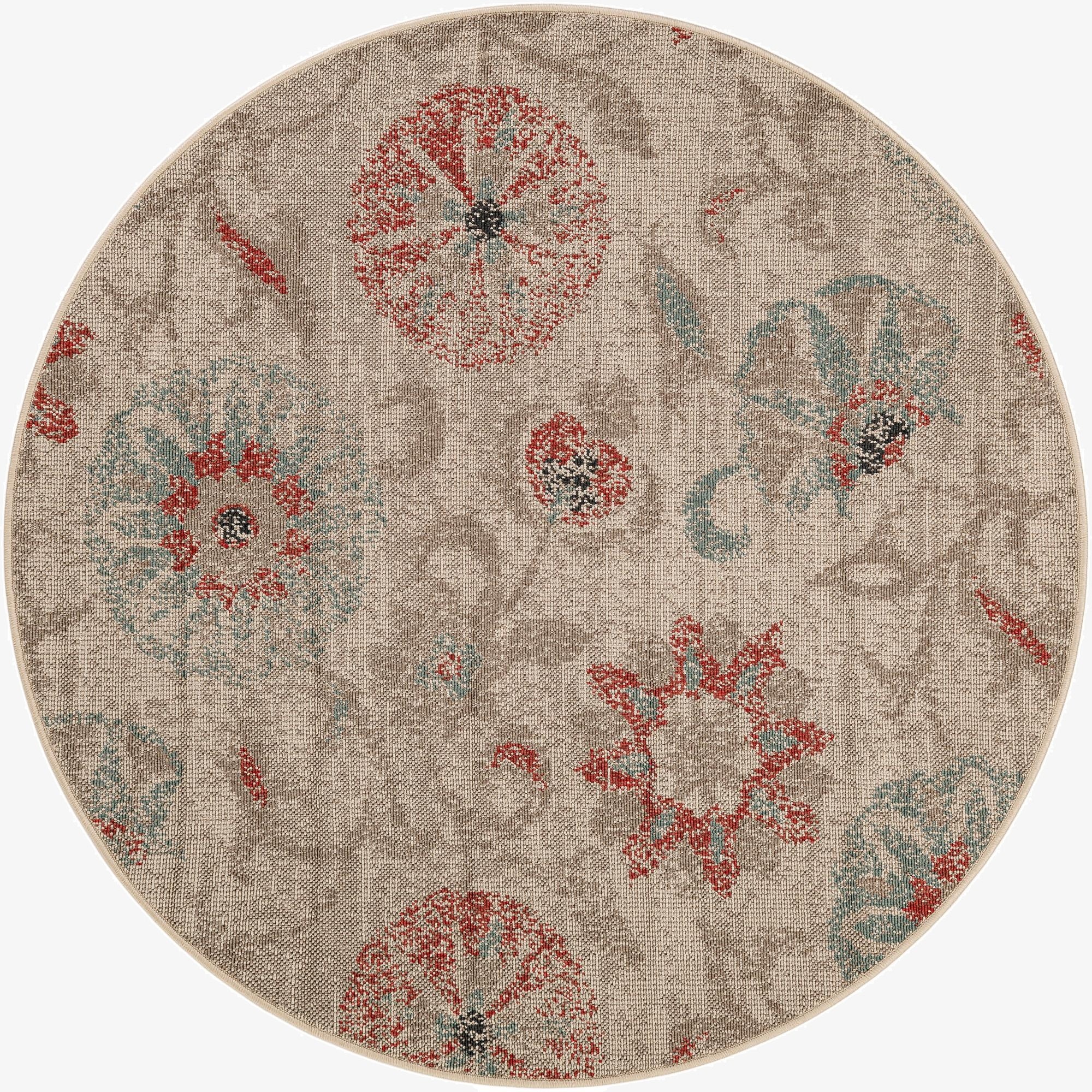 5' x 5'  Washable Botanical Indoor / Outdoor Round Rug