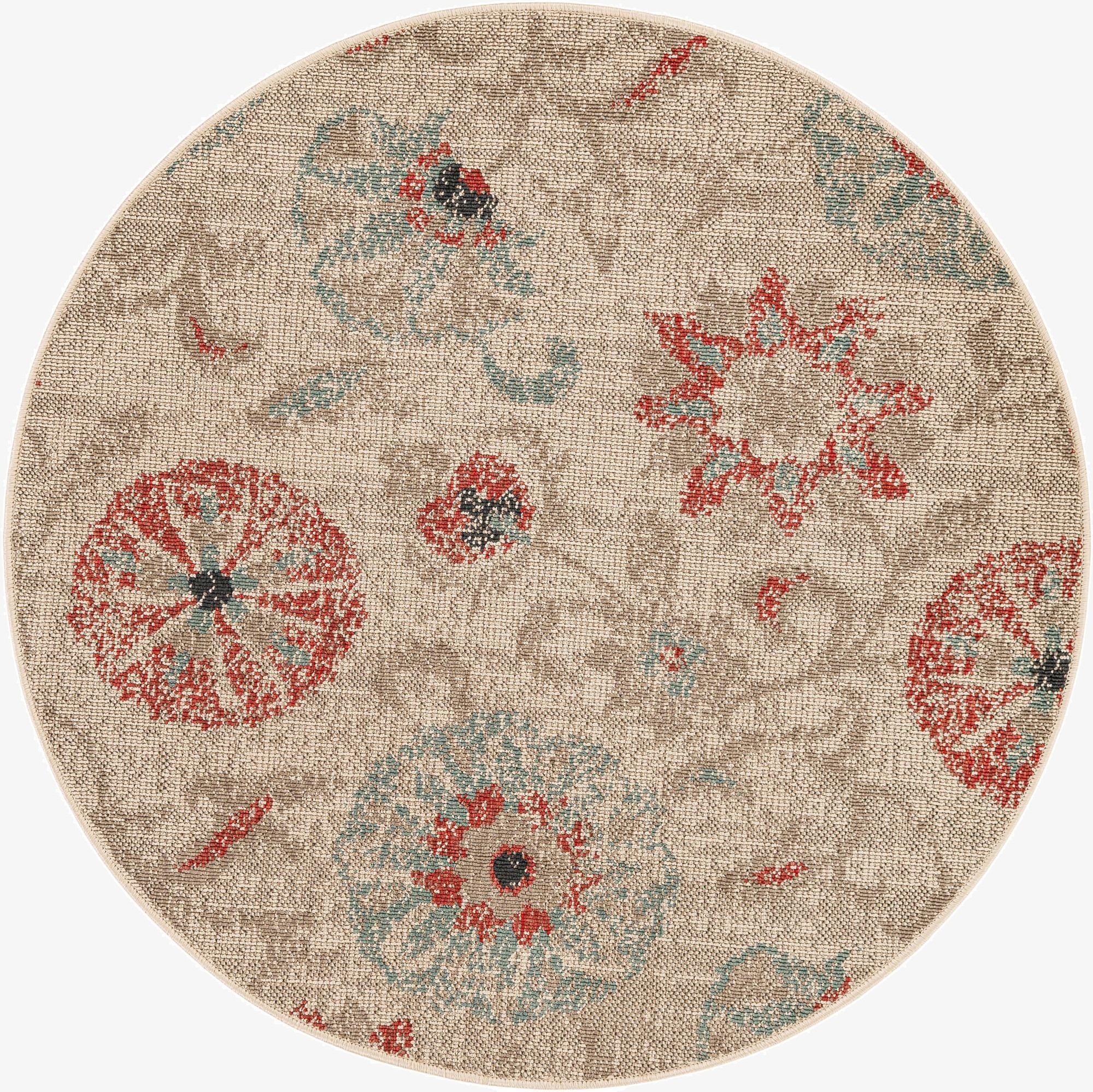 4' x 4'  Washable Botanical Indoor / Outdoor Round Rug