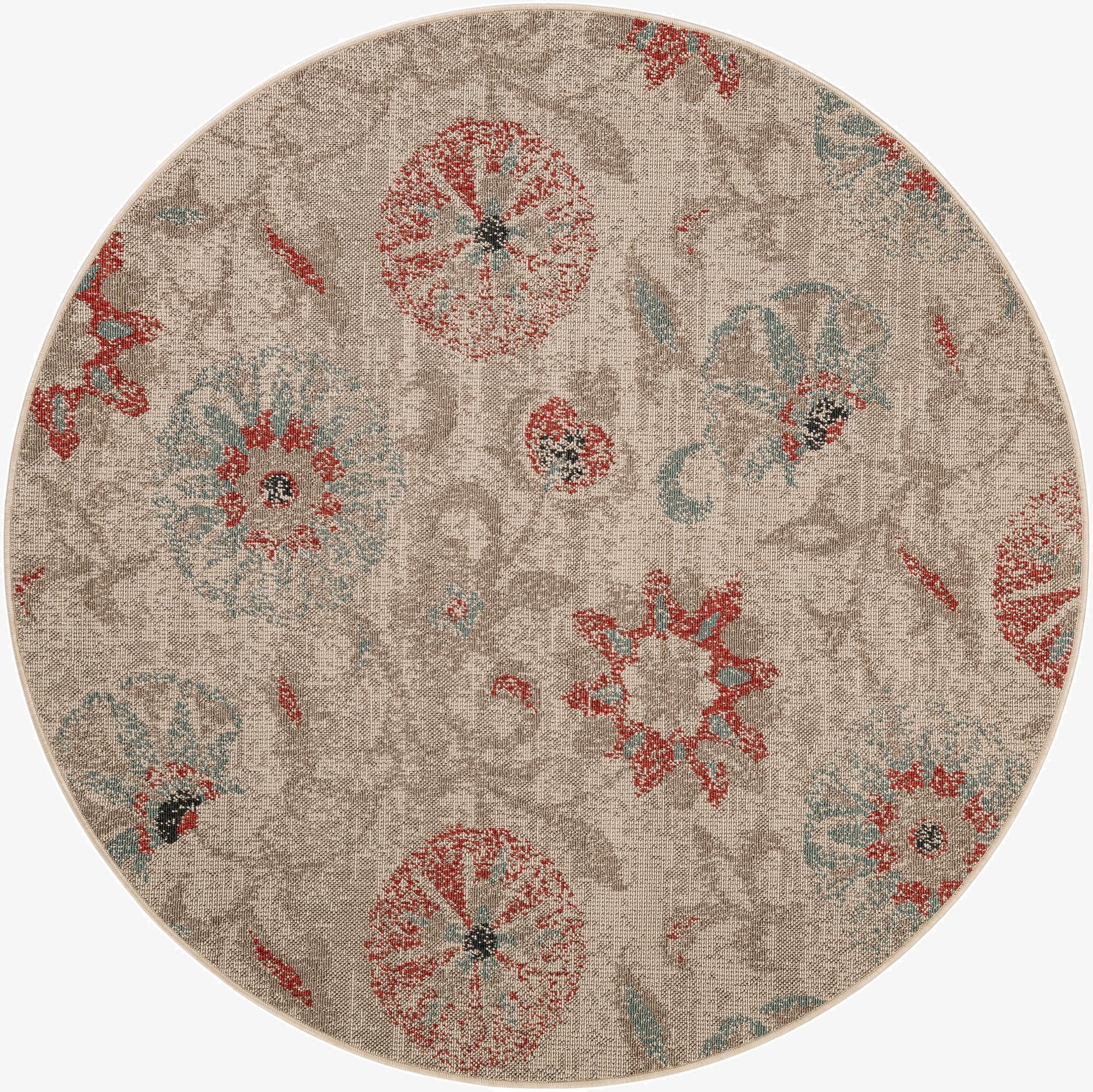 Primary image 6' x 6'  Washable Botanical Indoor / Outdoor Round Rug
