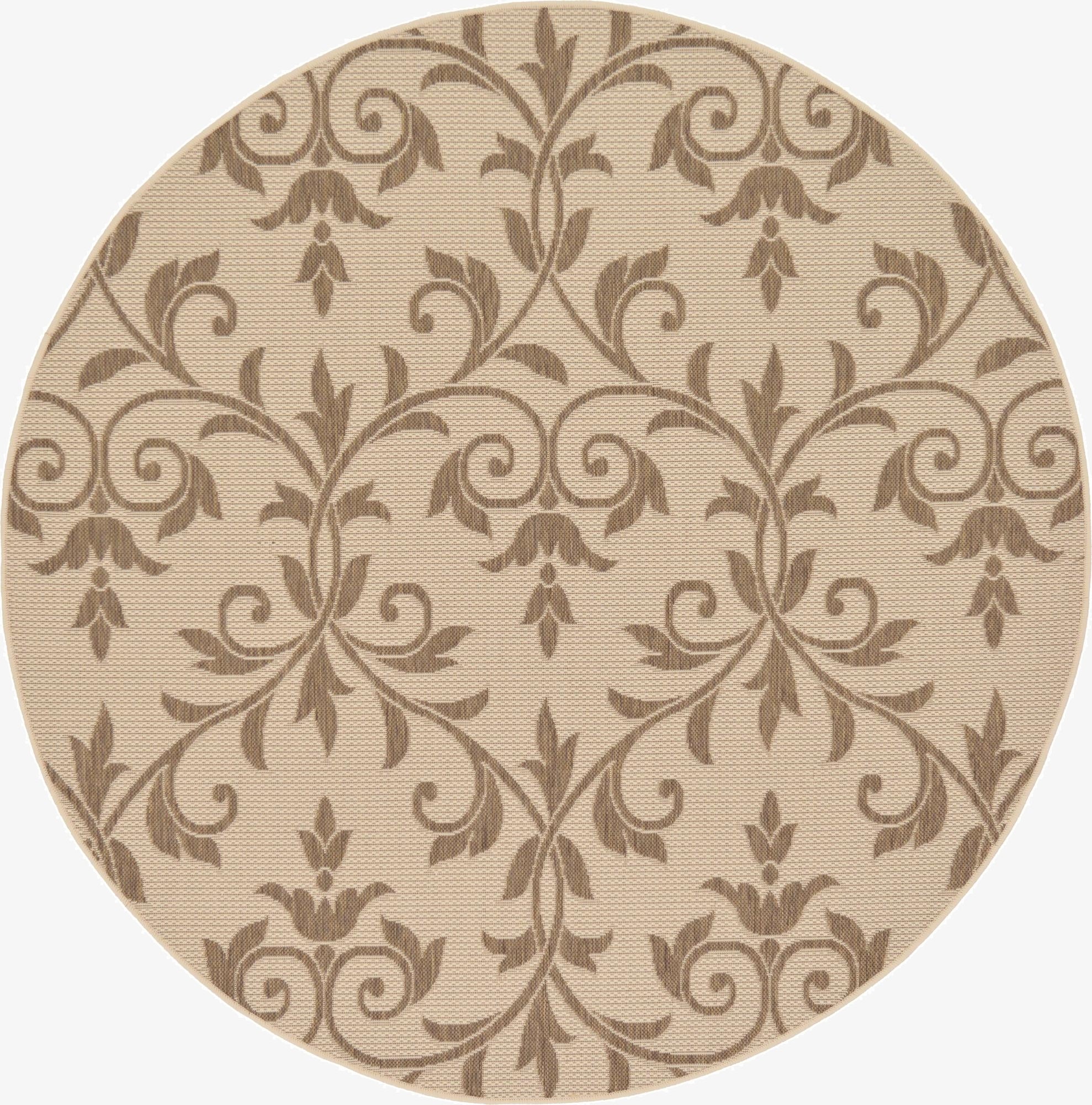 6' x 6'  Washable Botanical Indoor / Outdoor Round Rug